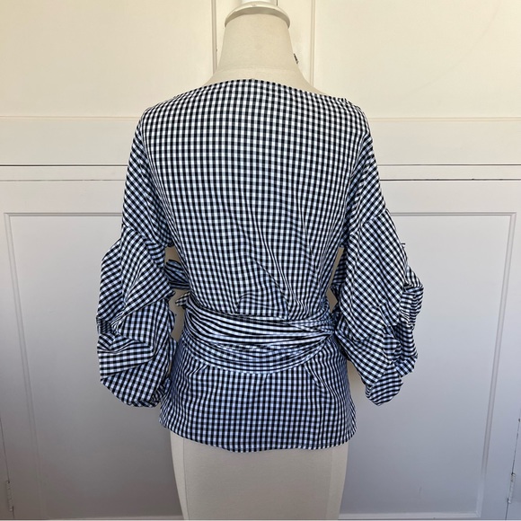 CHICWISH Black and White Gingham Wrap Top XS - Picture 4 of 12